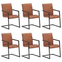 Eetkamerstoelen 6 st echt leer bruin