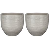 Plantenpot/bloempot Carrie - 2x stuks - terracotta - lichtgrijs - flakes patroon - D20/H18 cm