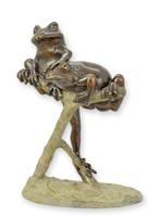 A BRONZE FOUNTAIN WITH TWO FROGS ON A BRANCH A BRONZE FOUNTAIN WITH TWO FROGS ON A BRANCH