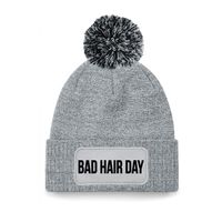 Bad hair day muts met pompon unisex one size - Grijs