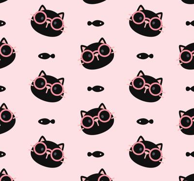 Slaapkamer behang Zwarte katten met roze bril