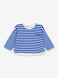 Baby T-shirt van katoen met lange mouwen, gestreept PETIT BATEAU blauw