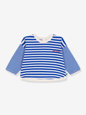 Baby T-shirt van katoen met lange mouwen, gestreept PETIT BATEAU blauw