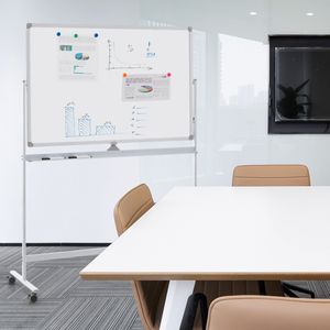 Dubbelzijdig Verplaatsbaar Magnetisch Whiteboard 120x80cm Omkeerbaar Dry-Erase Bord in 2 Posities in Hoogte Verstelbaar 2 Magneten Wit