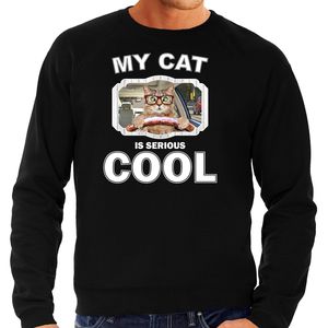 Auto rijdende kat katten sweater / trui my cat is serious cool zwart voor heren