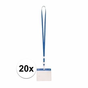 20x Lanyard keycord incl. naamkaartjes houder blauw 11,2 x 58 cm   -