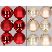 12x stuks kunststof kerstballen mix van rood en champagne 8 cm   -