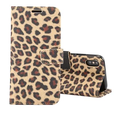 Luipaard patroon horizontale Flip lederen case voor iPhone XS met houder & kaartsleuven (geel)