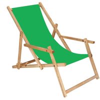 Ligbed Strandstoel Ligstoel Verstelbaar Arm Leuning Beukenhout Geïmpregneerd Handgemaakt Groen - thumbnail