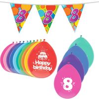 Leeftijd verjaardag thema 8 jaar pakket ballonnen/vlaggetjes - Feestpakketten - thumbnail