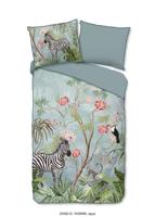 Descanso Dekbedovertrek "jungle print" - Aqua - (140x200/220 cm) - Biologisch Katoen satijn