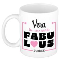 Naam mok Vera - wit - Fabulous - keramiek - 300 ml - cadeau collega beker
