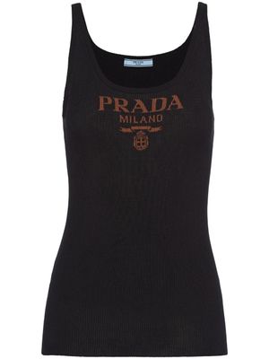 Prada débardeur en soie à logo imprimé - Noir