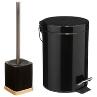 Badkamer/toilet set - WC-borstel en pedaalemmer 3L - metaal/ polyresin - zwart