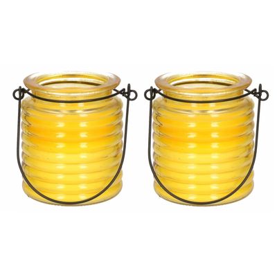 2x Citronellakaarsen in geel geribbeld glas 7,5 cm