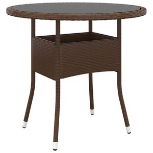 vidaXL Tuintafel Ø80x75 cm gehard glas en poly rattan bruin