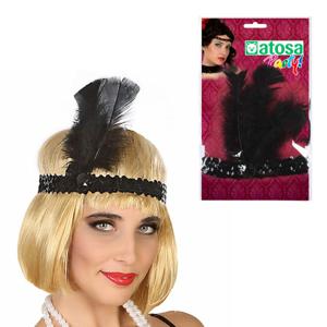 Charleston Flapper Hoofdband - 4x - met veer en glitters - zwart - Dames - jaren 20/Twenties thema