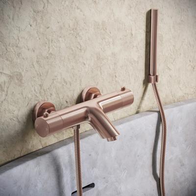Badkraan SaniClear Copper Stripes | Opbouw | Mengkraan | Incl. Handdouche set | 2-weg | Geborsteld koper