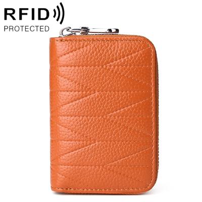 KB191 rits koeienhuid lederen orgel vorm meerdere kaartsleuven anti-magnetische RFID portemonnee Clutch tas voor dames (bruin)