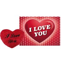 Pluche knuffel kussen rood - I Love You - 35 cm - met Love / hartjes thema wenskaart
