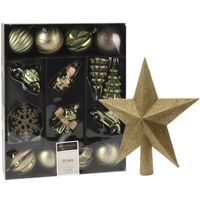 Kerstballen en ornamenten incl. ster piek groen/goud kunststof