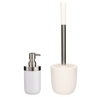 WC-/toiletborstel en houder dolomiet wit met zeeppompje 350 ml - Badkameraccessoireset