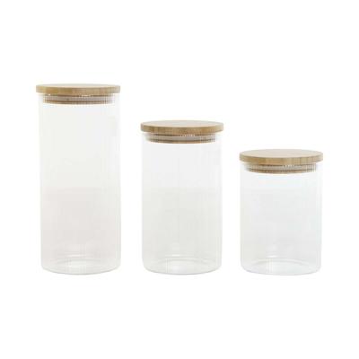 Set van 3 Potjes Home ESPRIT Transparant Siliconen Bamboe Borosilicaatglas 10 x 10 x 22,3 cm