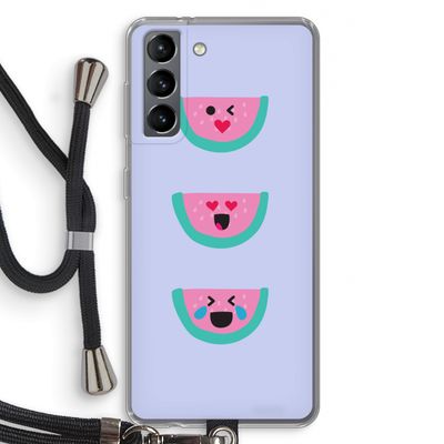 Smiley watermeloen: Samsung Galaxy S21 Transparant Hoesje met koord