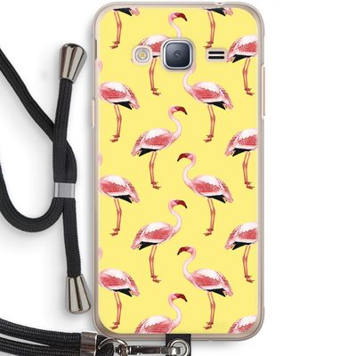 Flamingo's geel: Samsung Galaxy J3 (2016) Transparant Hoesje met koord