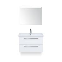 Como Badmeubelset 80 cm - Wit Hoogglans - Keramische Wastafel Wit - met Sence Spiegel