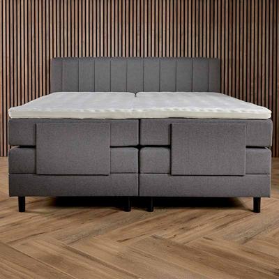 Elektrisch Verstelbare 2-Persoons Boxspring Lizz - Grijs/ Antraciet 160x200 cm - Pocketvering - Inclusief Topper - Dekbed-Discounter.nl
