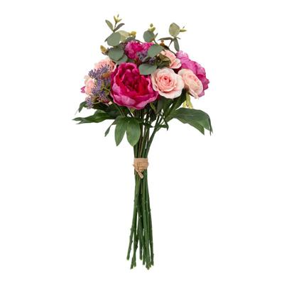Kunstbloemen boeket - H53 cm - roze/groen/paars - rozen - bloemstuk Kunstbloemen boeket - H53 cm - roze/groen/paars - rozen - bloemstuk