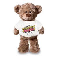 Beterschap mama pluche teddybeer knuffel 24 cm met wit t-shirt