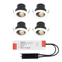Set van 4 Medina LED Mini Inbouwspots met Trafo - 12 Volt 3 Watt 150 lumen - Kantelbaar - Verzonken - Plat 35mm - 2700K - IP44 waterdicht - Wit