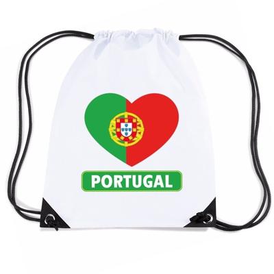 Portugal thema sporttas - nylon rijgkoord rugzak - wit met hartjes vlag print - supporters