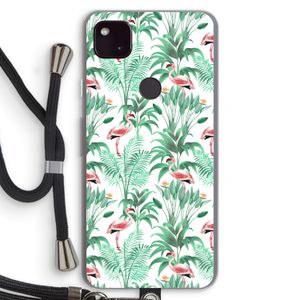 Flamingo bladeren: Pixel 4a 5G Transparant Hoesje met koord