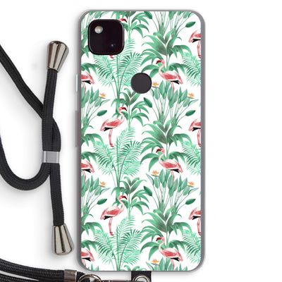 Flamingo bladeren: Pixel 4a 5G Transparant Hoesje met koord