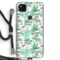 Flamingo bladeren: Pixel 4a 5G Transparant Hoesje met koord