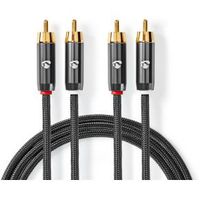 Stereo-Audiokabel | 2x RCA Male - 2x RCA Male | Gun Metal Grey | Gevlochten kabel