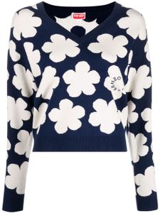 Kenzo pull à fleurs en intarsia - Bleu