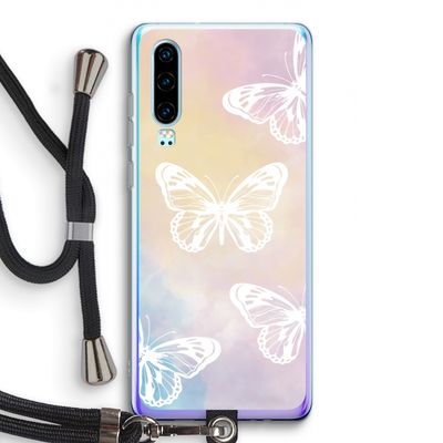 White butterfly: Huawei P30 Transparant Hoesje met koord
