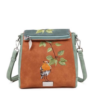 Hi-di-hi Schoudertas Tweet Cognac/Donker Blauw/Licht Groen - PRE ORDER: LEVERBAAR VANAF SEPTEMBER 2025