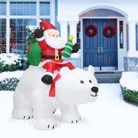 Opblaasbare Ijsbeer & Rijdende Kerstman Kerstfiguur met LED& Kerstdecoratie incl. Ventilator & Accessoires 200cm