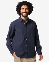 HEMA Herenoverhemd Maurice seersucker blokken donkerblauw (donkerblauw)