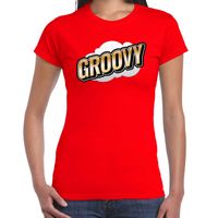 Groovy fun tekst t-shirt voor dames rood in 3D effect