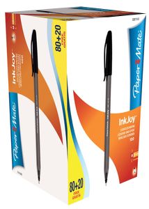 Paper Mate balpen InkJoy 100 met dop, zwart, doos 80 + 20 gratis