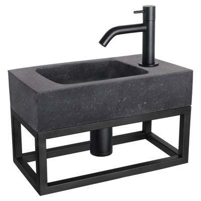 Differnz fonteinset bombai black - natuursteen - kraan gebogen - met handdoekrek - 40 x 22 x 9 cm - mat zwart