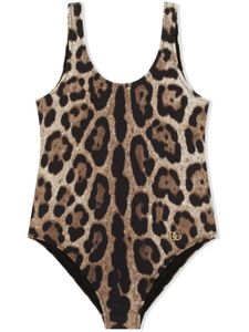 Dolce & Gabbana Kids maillot de bain à imprimé léopard - Marron