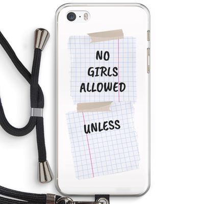 No Girls Allowed Unless: iPhone 5 / 5S / SE Transparant Hoesje met koord