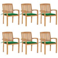 Tuinstoelen stapelbaar 6 st met kussens massief teakhout